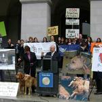 On the steps of the California State Capitol for a press conference about Animal Lobby Day featuring Assemblyman Pedro Nava. (Feb. 2009)
