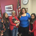 Genete, with Jr Vets & Chloe, thank Senator Hannah-Beth Jackson for her support of Animal Legislation. 